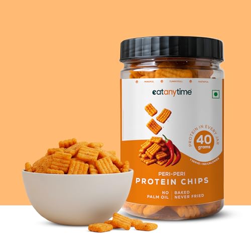 Image of Eat Anytime - Multigrain Protein Chips, Peri Peri | 40 g protein per pack | Baked, Not Fried | No Palm Oil | High Protein, Low Calories (under 160) | 150 g