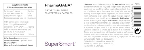 PharmaGABA – Anti-Stress – Hilft Stress und Angst zu reduzieren – Hemmender Neurotransmitter für das Zentrale Nervensystem (ZNS) – Gamma-Aminobuttersäure – Vegan – SuperSmart