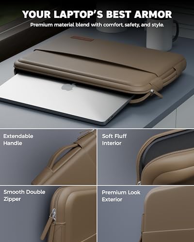 Image of FEDUS ORO Premium Vegan Leather Laptop Sleeve Bag Case 13.3 inch, Shockproof Office Laptop Cover Pouch Carrying Bag with Accessory Pocket & Handle for MacBook, HP, Dell, Lenovo, Asus for Men & Women