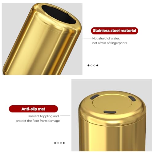 Image of 8L /2.1gal Brass Gold Trash Can,Small Bathroom Garbage Can,Brushed Trash Can for Bathroom,Powder Room,Bedroom,Office (Gold)