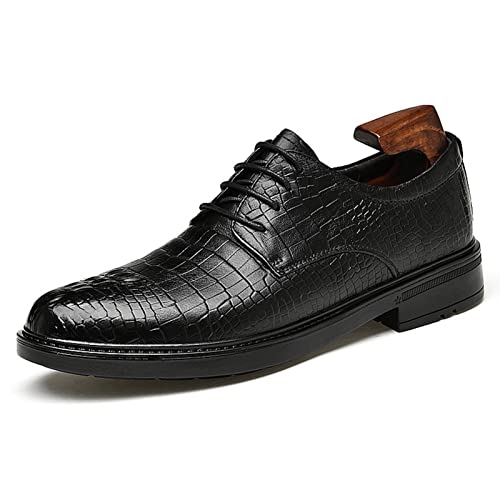 Dress Oxford for Men Lace Up Round Burnished Toe Derby Shoes Leather Low Top Block Heel Rubber Sole Non Slip Business2