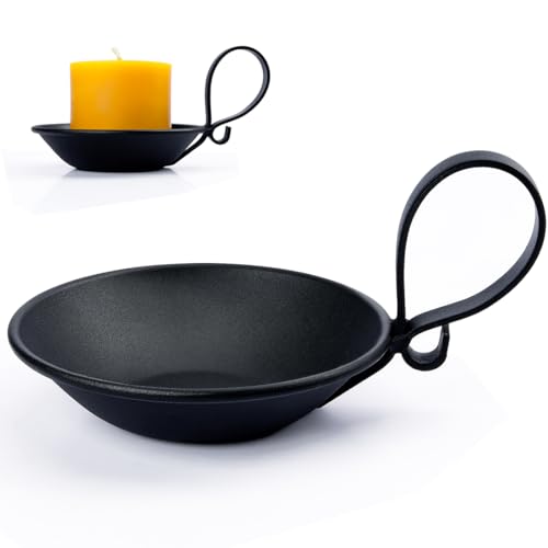 Matte Black Iron Pillar Candle Holder with Handle Simple Industrial Style Table Centerpiece Decoration