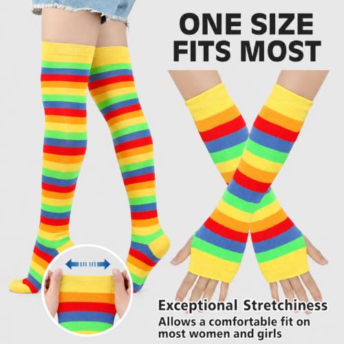 Image of Black and White Striped Arm Leg Warmers Sleeves Set Rainbow Socks Knee High Fingerless Gloves Hand Thigh Warm