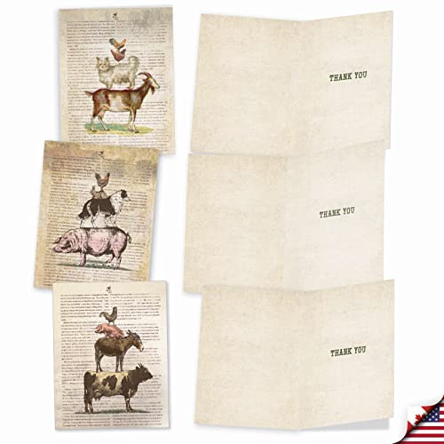 Image of The Best Card Company 10 Assorted Thank You Notecards Boxed Set 4 x 5.12 Inch with Envelopes (10 Designs, 1 Each) Farm Stand M6595TYG