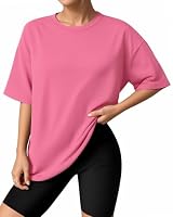 Lotofun Women's Oversized T Shirts Short Sleeve Crewneck Loose Fit Tops Casual Workout Summer Basic Tee (Pink Medium)