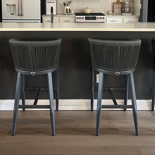 Image of PURPLE LEAF Outdoor Height Bar Stools Wicker Set of 2 with Cushion, Gray
