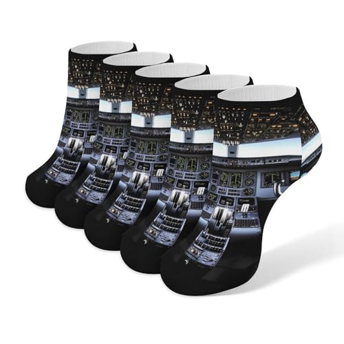 Airplane Cockpit No Show Sock for Men Women Low Cut Athletic Running Socks Wicking Odor Resist Socks 5 Pairs