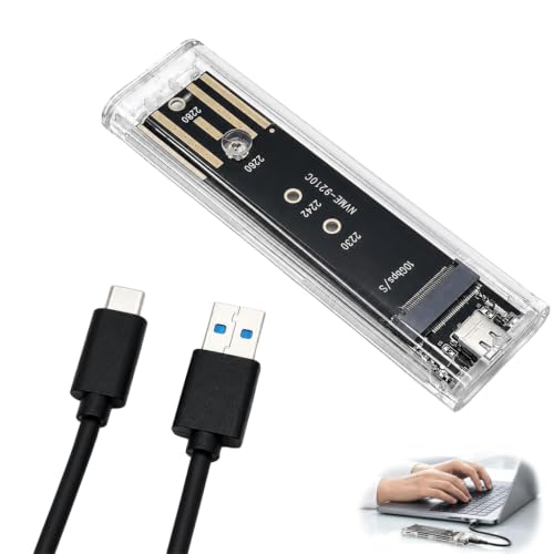 Image of 10Gbps M.2 NVMe SATA SSD Enclosure, Transparent USB 3.1 Gen 2 to NVMe SATA PCIe External Hard Drive Adapter, Tool-Free M.2 Caddy Reader for 2230/2242/2260/2280 SSDs M-Key/M+B Key, Support UASP TRIM