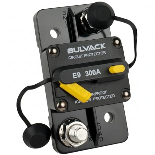 BULVACK E9 3/8 Studs 300 Amp Circuit Breaker with Manual Reset for Automotive Boat ATV Vehicles Stereo Car Audio | 12V - 48V DC | Waterproof IP67 Switchable Hi-Amp 300A - Extended Surface Mount