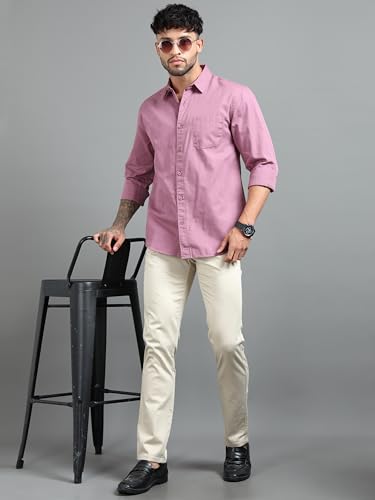 Image of Men Slim Fit Solid Spread Collar Casual Shirt