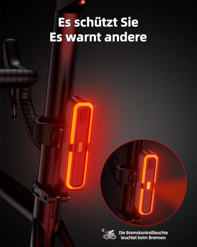OnMeto Fahrrad Rücklicht, Led Rücklicht Fahrrad USB Type-C Wiederaufladbares Fahrradlicht hinten Rücklicht Ebike IPX5 Wasserdicht für Rennrad, MTB, E-Bike (Schwarz)