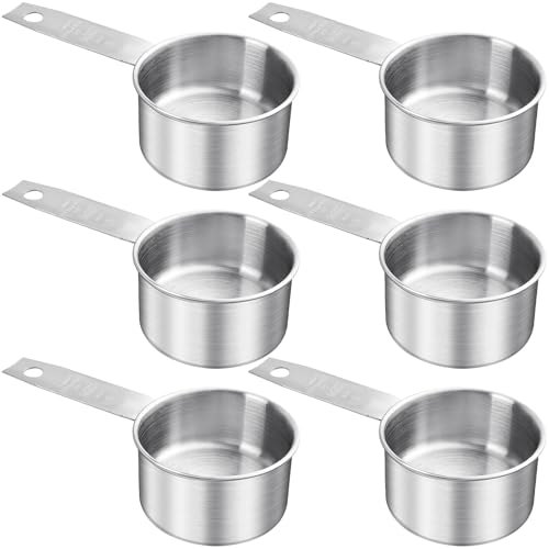 Lainballow 6 pcs 1 Cup Measuring Cup, Stainless Steel Measuring Cups, 250 ml | 240 cc | 8 oz | Engraved Marking Single Measuring Scoops, Metal Measuring Cup for Kitchen Baking & Cooking