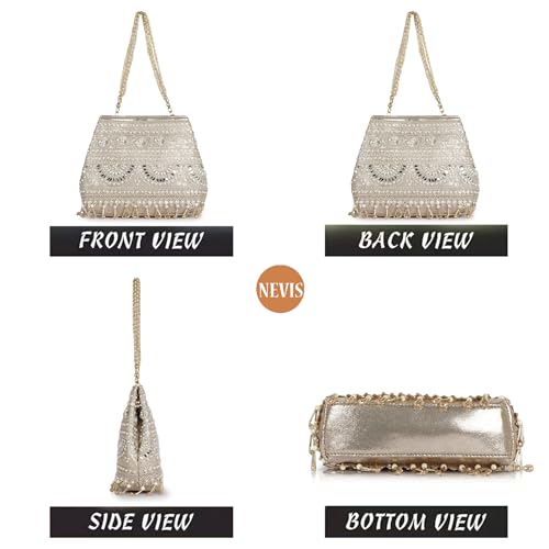 Image of Nevis Stylish Embroidery Unique Design Traditional Wedding Party Handheld Potli Bag For Women (GOLD)