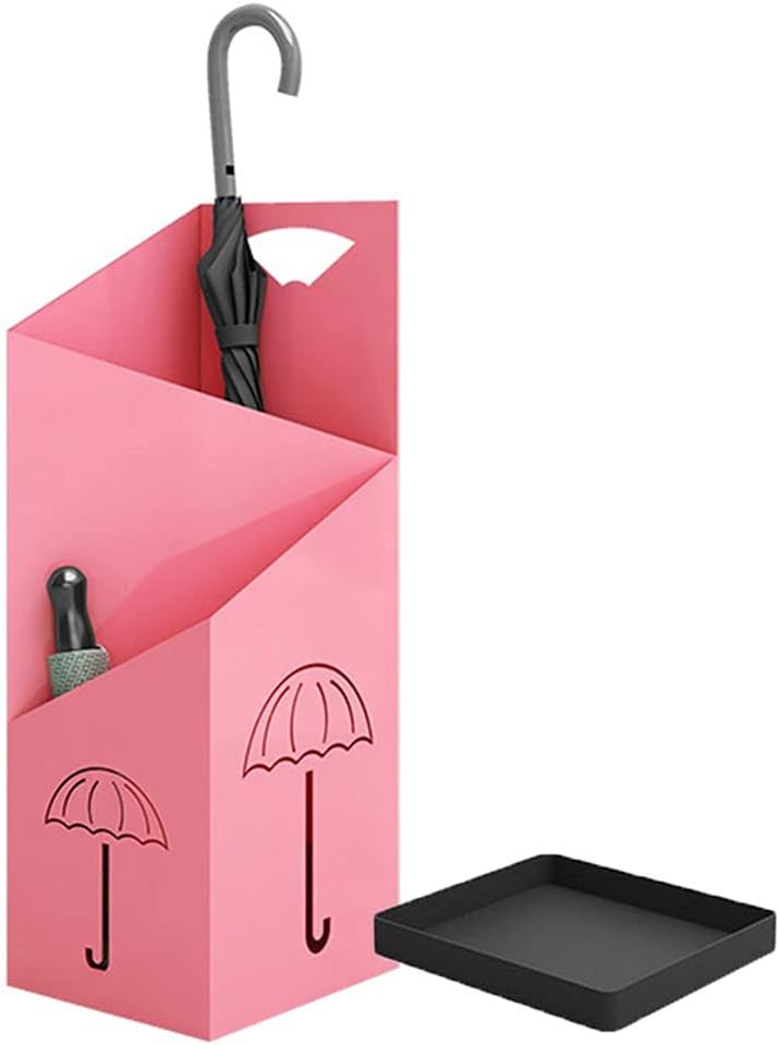 Racks Indoor Metal Umbrella Holder, Large-Capacity Double-Layer Umbrella Basket with Drip Tray, Home Office Corridor Foyer Decoration Umbrella Bucket (Color : Pink)