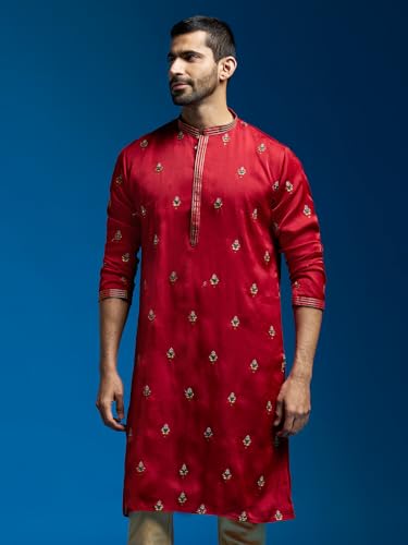Image of VASTRAMAY Men's Silk Blend Kurta | Silk Blend Embroidered KurtaFor Men
