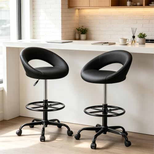 Image of Office Drafting Chair for Standing Desk, PU Leather Bar Stools