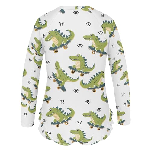 ALAZA Cartoon Crocodile Animal White Girls One Piece Swimsuit Long Sleeve Rash Guard Swimsuits UV 50+ Swimwear Zipper3