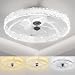 POGGT Ceiling Fans with Lights and Remote, 20'' Low Profile Flush Mount Ceiling Fan with 6 Speeds & 3 Color Temperature, 3000-6500K Dimmable Led Fandelier for Bedroom Livingroom, White
