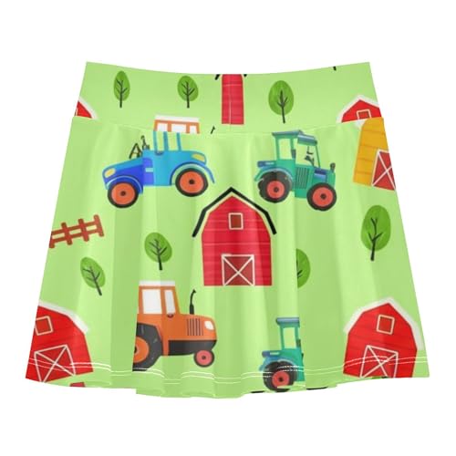 Joisal Athletic Shorts for Girls Skorts Tennis Skirts Kids Running Flowy Skirt Cute Cartoon Tractors Green 3t2