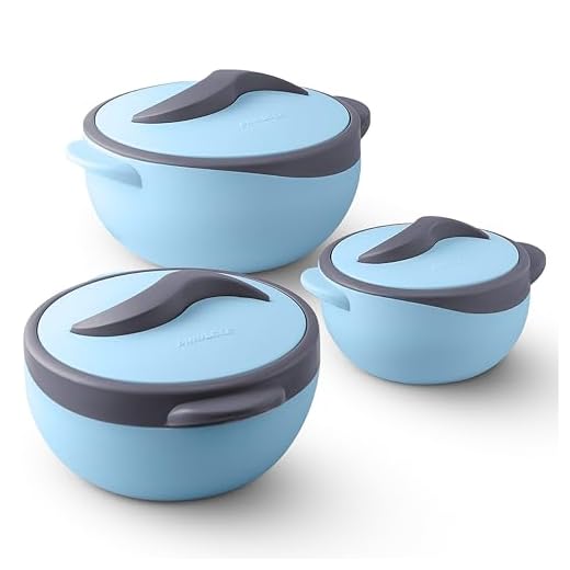 Pinnacle Thermo Containers 2020 Edition Stainless Steel Casserole Set, Set of 3, 500 ml, 1000 ml, 1500 ml, Pastel Blue
