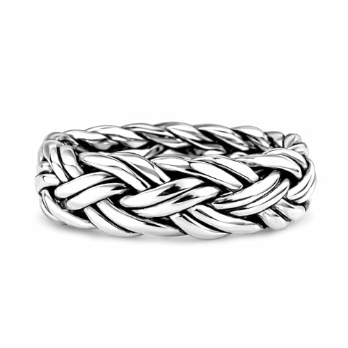 AeraVida Hand Crafted Woven Braid 7 mm Band Sterling Silver Ring | Handcrafted Sterling Silver Rings | Woven Rings for Women | Comfort Fit US Size 13