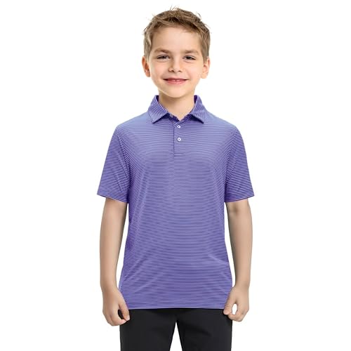 Image of Boys Polo Shirts Short Sleeve Striped Performance Moisture Wicking Dry Fit Golf Shirts for Boys Youth Kids