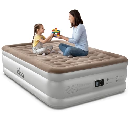iDOO Air Mattress Full with Built in Pump Upgraded Inflatable Blow up Mattress for Camping Home and Guest Portable & Foldable Air Bed of Durable Wave Beam Strong Support Colchones Inflables