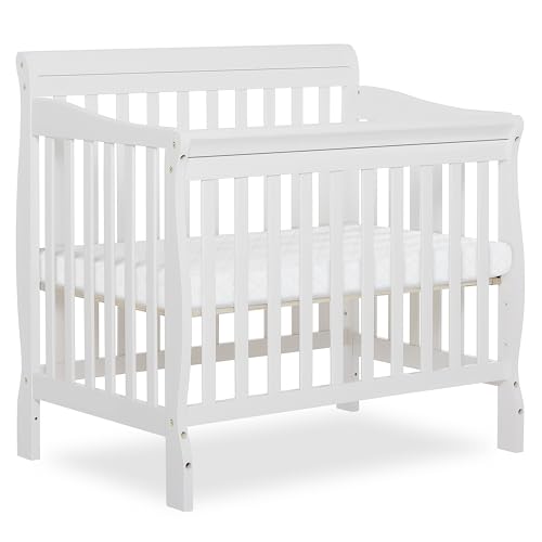 Dream On Me Aden 4-in-1 Convertible Mini Baby Crib in White, GreenGuard Gold & JPMA, Sustainable...