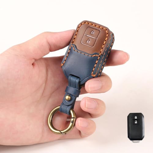 Image of keyzone dual leather key cover for Swift, DZire, Baleno, Ertiga, Grand Vitara, Brezza, Fronx, Jimny XL6, Ignis, Glanza, Urban Cruiser Hyryder, Rumion 2 button smart key