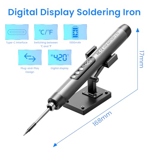 Image of Serplex LCD Soldering Iron Tool Kit with Carry Case Rechargeable 1000mAh Cordless Pen Adjustable Temperature Handheld for Electronics Repairing DIY Assemble 3 PCS