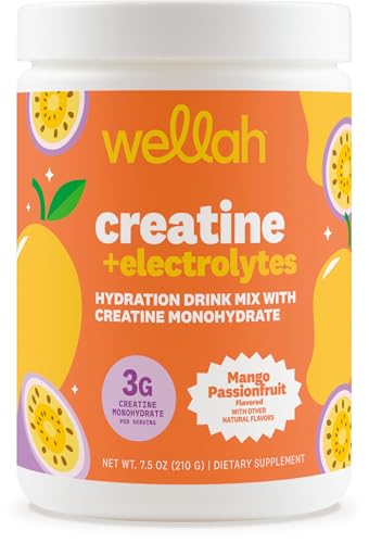 Image of Wellah Creatine + Electrolytes Powder (Mango Passionfruit) 30 Servings - Hydration Drink Mix with 3g of Creatine Monohydrate