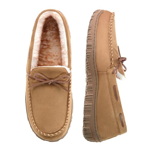 Mens Moccasin Slippers Memory Foam Indoor & Outdoor House Slippers Cozy Bedroom Shoes