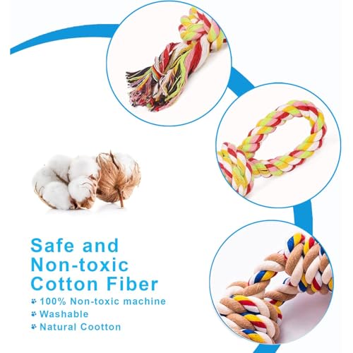 7WUNDERBAR Hund Seil Kauspielzeug Set - 2 Stück Spielzeug 55cm aus Baumwollseil, 3 Knoten Tau Zerrspielzeug Unzerstörbar für Mittlere und Kleine Hunde