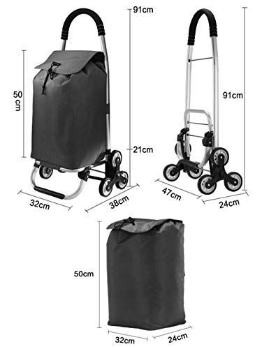 Faltbarer Einkaufswagen, Treppenklettern, Einkaufstrolley mit 6 Rädern, 2,2 kg, leichte Aluminiumlegierung… – Bild 3