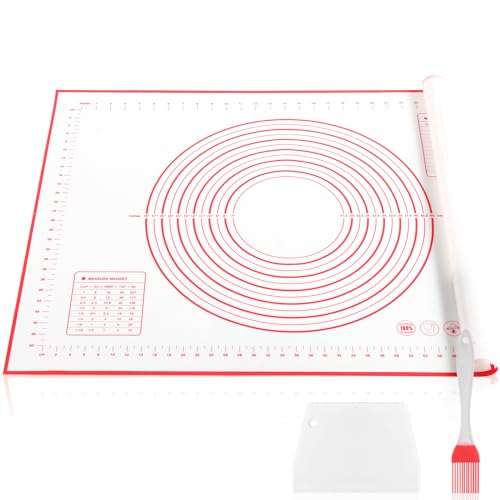 Beylce Tappetino Silicone Per Impastare 60x40cm | Spianatoia Antiaderente Con 3 Raschietti E Cinghie Pane, Forno