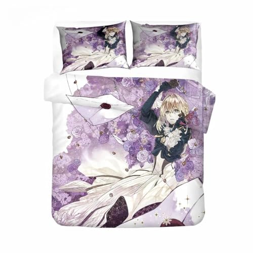 KIOSQUE Juego de ropa de cama para niña de anime, 2/3 unidades, 3D, bonita funda nórdica de microfibra suave con cremallera y funda de almohada de 80 x 80 cm, para adultos y niños (e, anime, 240 x 220