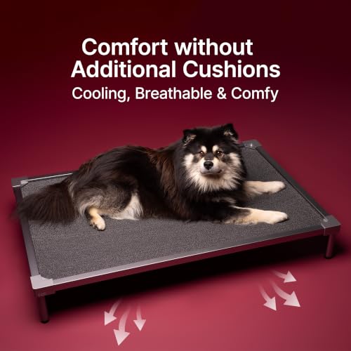 Image of Premium Elevated Dog Bed, Chew Proof Aluminum Alloy Heavy Duty Dog Supplies, Cooling Raised Pet Cot Indestructible with Anti-Rust Washable Assembly for Crate Outdoor (Grey, Medium(40.6 inchx 28.7 inch x 7 inch))