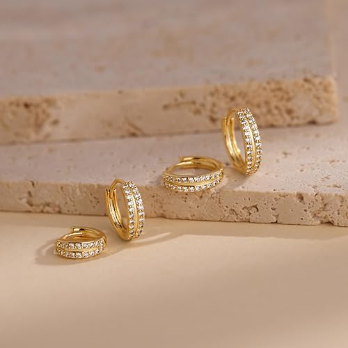 Image of Small Gold Huggie Hoop Earrings Set for Women Men Hypoallergenic 14K Plated Stack Cartilage Earrings, Sterling Silver Multiple Piercing Lightweight Mini Thin Cute Dainty Trendy Jewelry Gifts for Women
