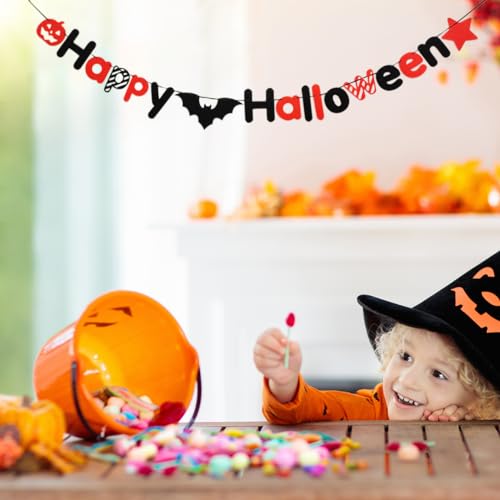 JSDJ Happy Halloween Banner Felt Garland, Pre-Strung Halloween Garland with Pumpkin Bat Spider, Reusable Halloween Decorations Indoor for Mantle Fireplace Wall Door, Cute Fall Halloween Party Decor - image 7