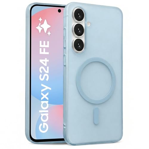 Image of DIZORO Matte Case for Samsung Galaxy S24 Fe Compatible with MagSafe, Camera Lens Full Protection, Shockproof Translucent Frosted TPU Soft Phone Cover, Anti-Fingerprint (Blue)