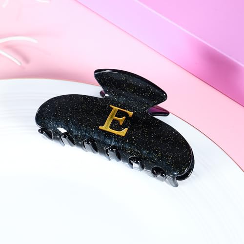 Image of LILIE&WHITE Acrylic Letter Hair Clips For Women Stylish E Monogram Hair Claw Alphabet Hair Clip Fashion Glitter Claw Clips Elegant And Durable Hair Accessory Large Hair Clips Black E
