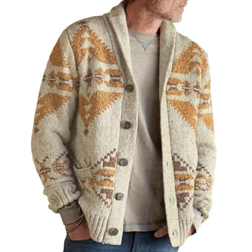 Men's Cardigan Sweaters Lightweight Aztec Print Knitted Sweater Button Down Autumn Vintage Sweater