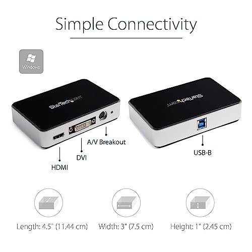 Image of StarTech HDMI Video Capture Device, 1080p, 60fps, TAA (USB3HDCAP) | With HDMI DVI VGA, 60fps Capture Card, USB Video Recorder
