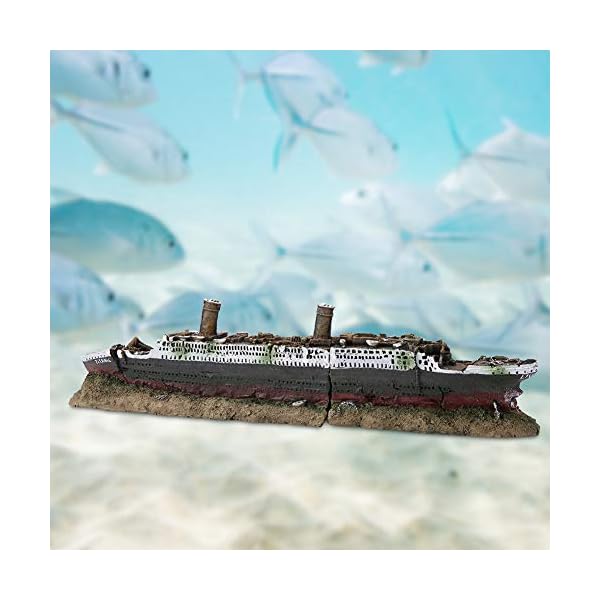Aquarium Decoration Ship, 15 Inch Titanic Shipwreck Decorations Resin Material Large Broken Boat Fish Tank Ornaments - Image 4