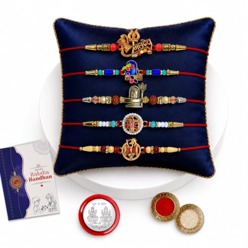 Image of Oblivion Rakhi For Brother - Elegant Stylish God Designer Rakhi with Beads and Silver Colour Pooja Coin, Tilak Set & Greeting Card - Traditional Raksha Bandhan Combo for Bhai
