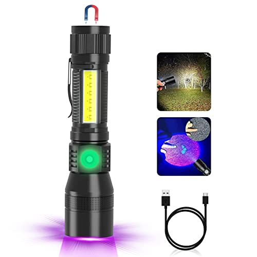 Vnina UV Rechargeable Flashlights Tactical,1000 High Lumens 3 in 1 LED Black Light Flashlight -Magnetic Base/Sidelight/Zoomable, Bright Pocket Flash Light for Stains Detection Camping Emergency,1PCS