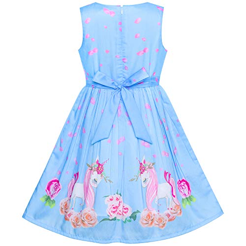 Girls Dress Blue Unicorn Flower Summer Sundress Size 7-8 #TOP1