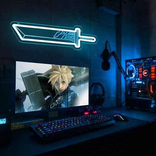 Image of FF7 Cloud Buster Sword Neon Signs for Gameroom Wall Decor, Cloud Strife Steel Knife Neon Lights for Men Cave, Game Room Bedroom Neon for Bar Pub Teen Boy Gifts 15 * 5 IN