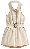 Happy Cherry Kid Baby Girls Casual Strap One Piece Romper Summer Outfits Sleeveless Jumpsuit Beige 01 3-4 Years