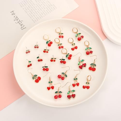 Fruit Earrings for Women 12 Pairs Rhinestone Cherry Stud Dangle Earrings Spring Summer Holiday Accessories Jewelry Gifts4
